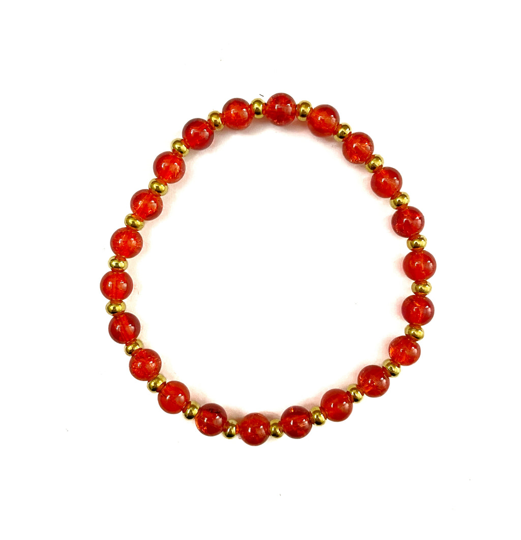 Red Glass Bead Stretchy Bracelet