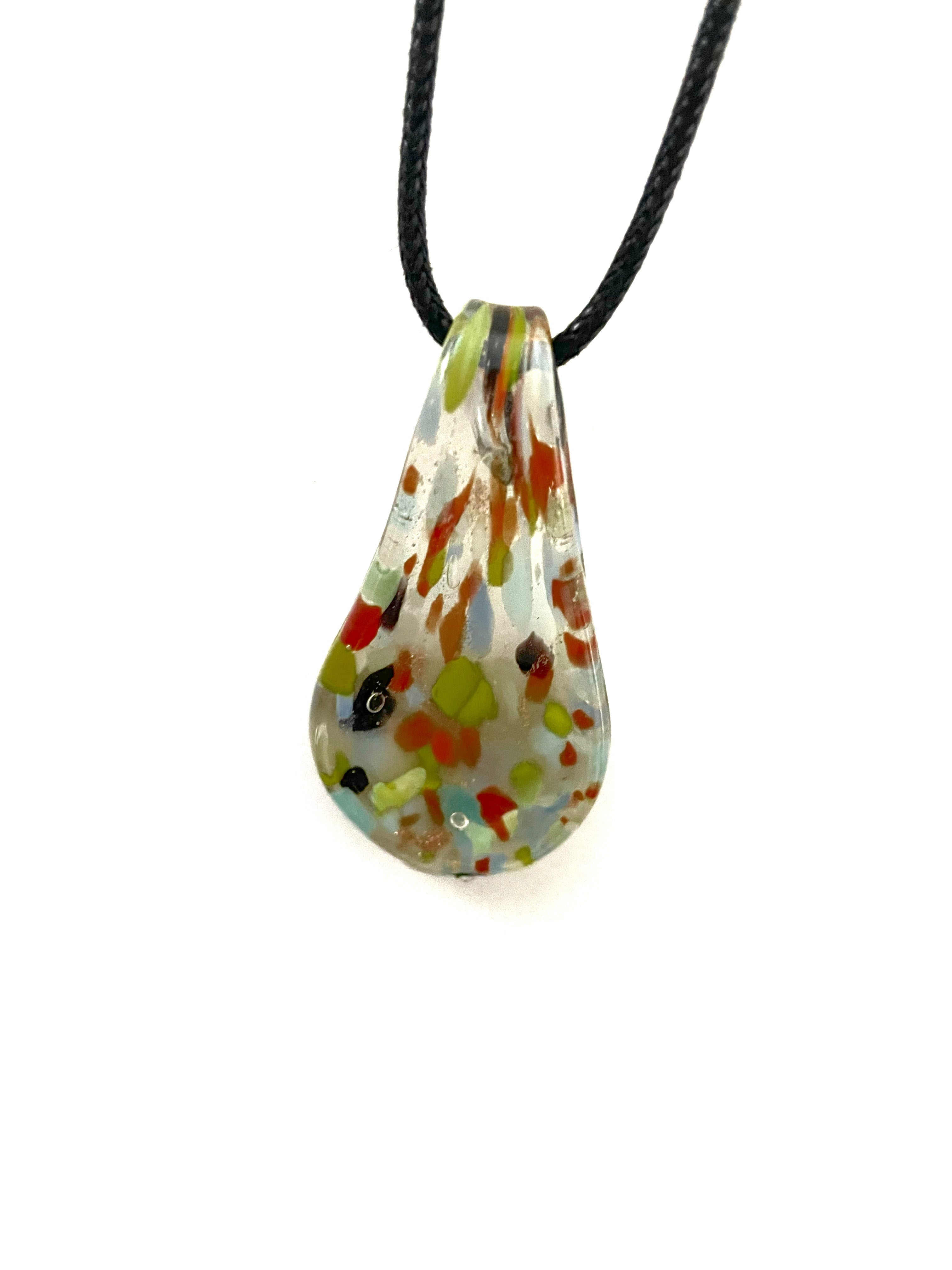 Fall Colors Glass on Clear Glass Necklace