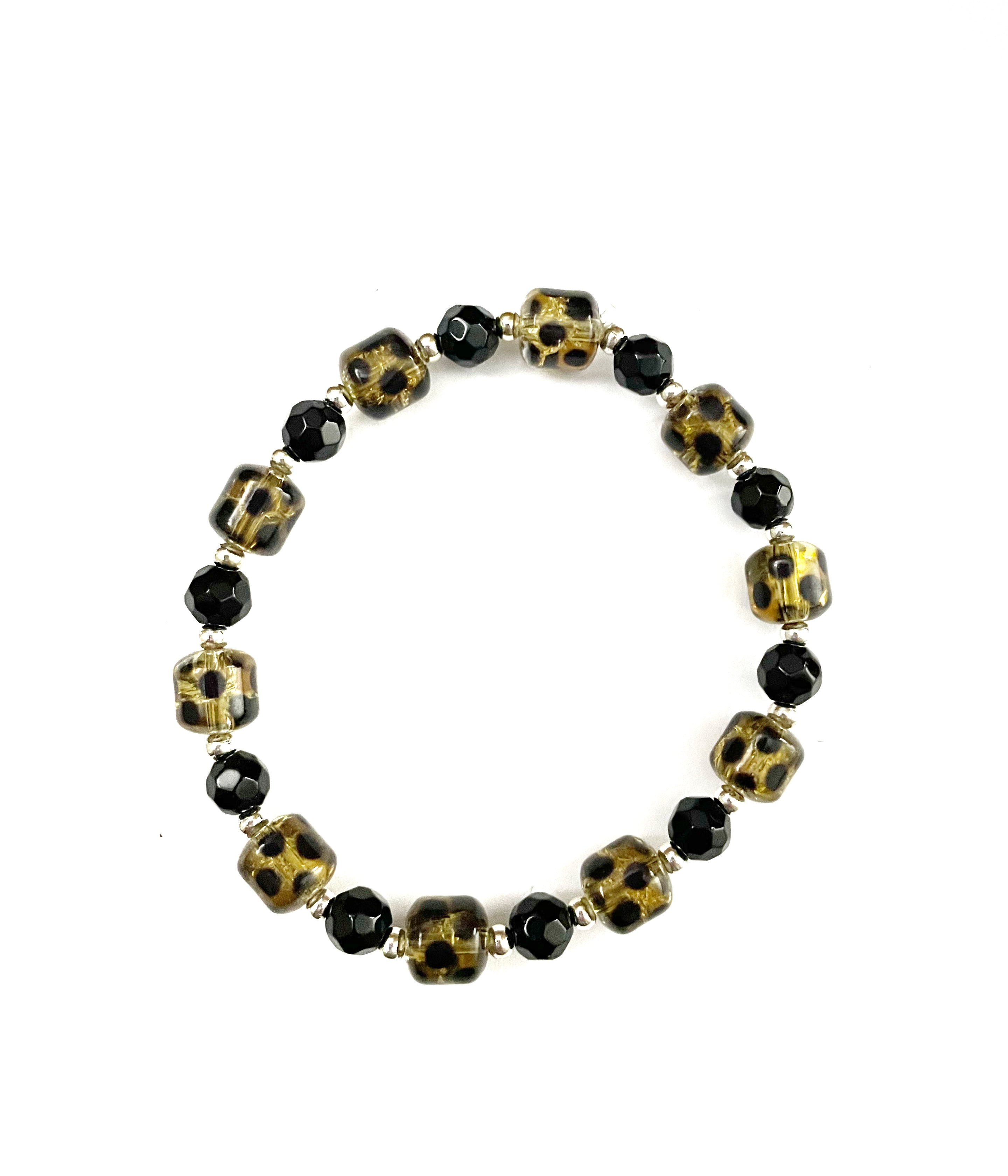 Yellow with Black Stripes Barrel Stretchy Bracelet
