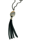 Oval Gemstone with Black Tassel Necklace