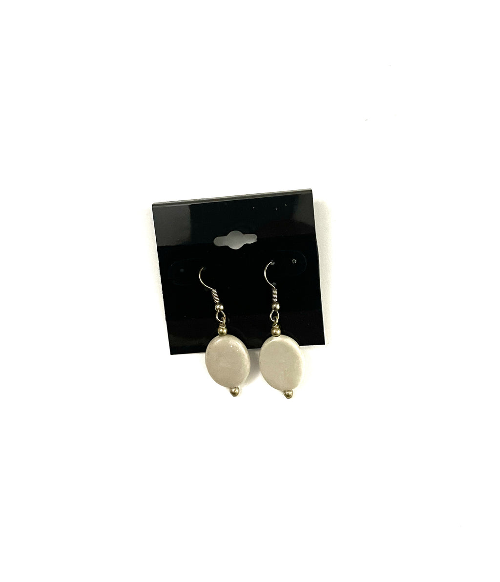 Off White Oval Earrings