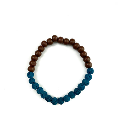 Blue Lava Stone and Brown Wooden Bead Bracelet