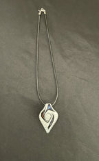 White Spoon with Blue and Pink Dichroic Swirls Glass Necklace