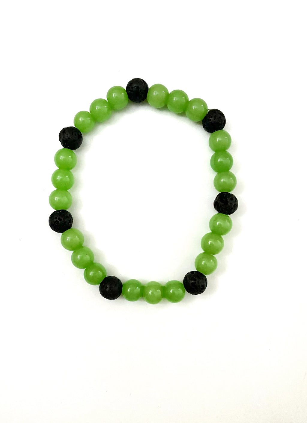 Light Green Glass Beads and Black Lava Stone Bracelet