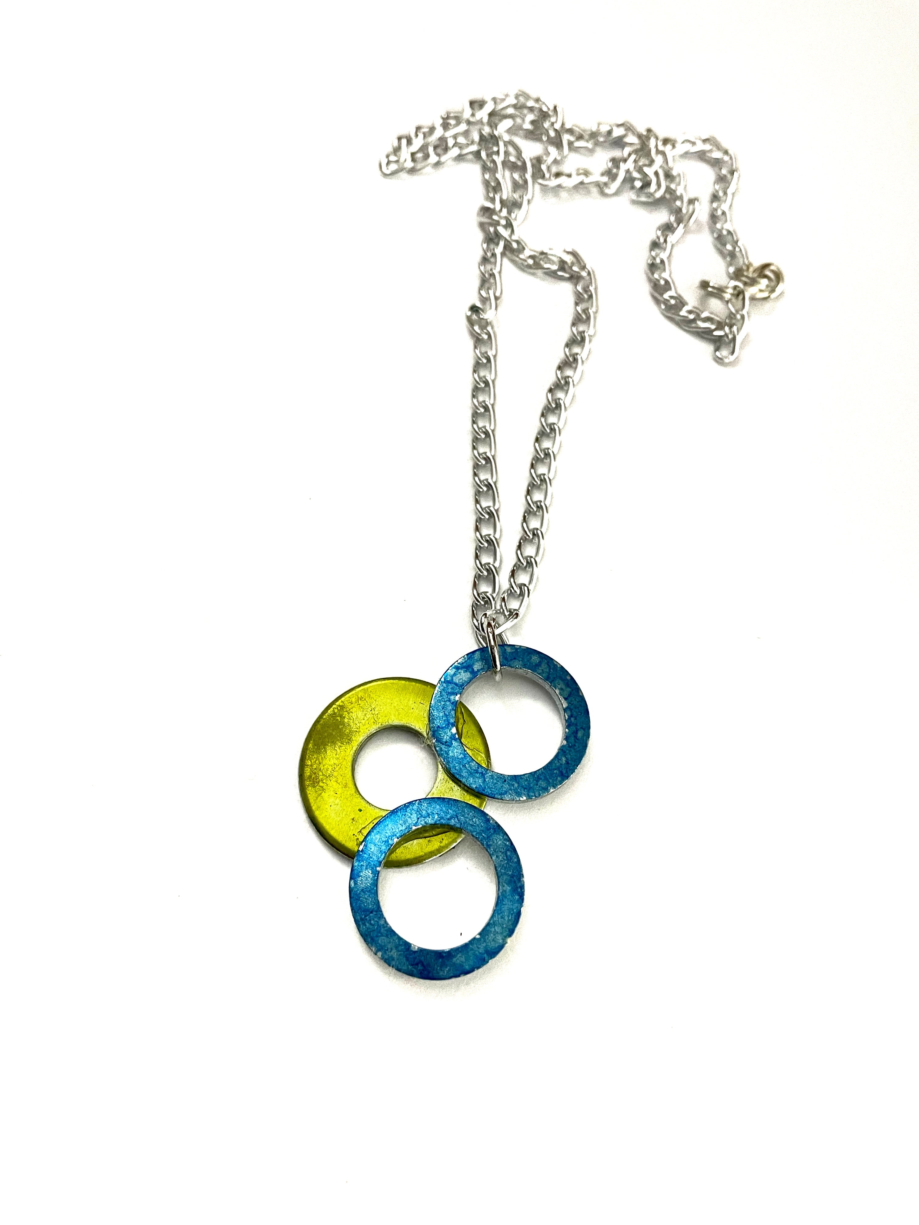 Lime Green and Blue 3 Washer Necklace
