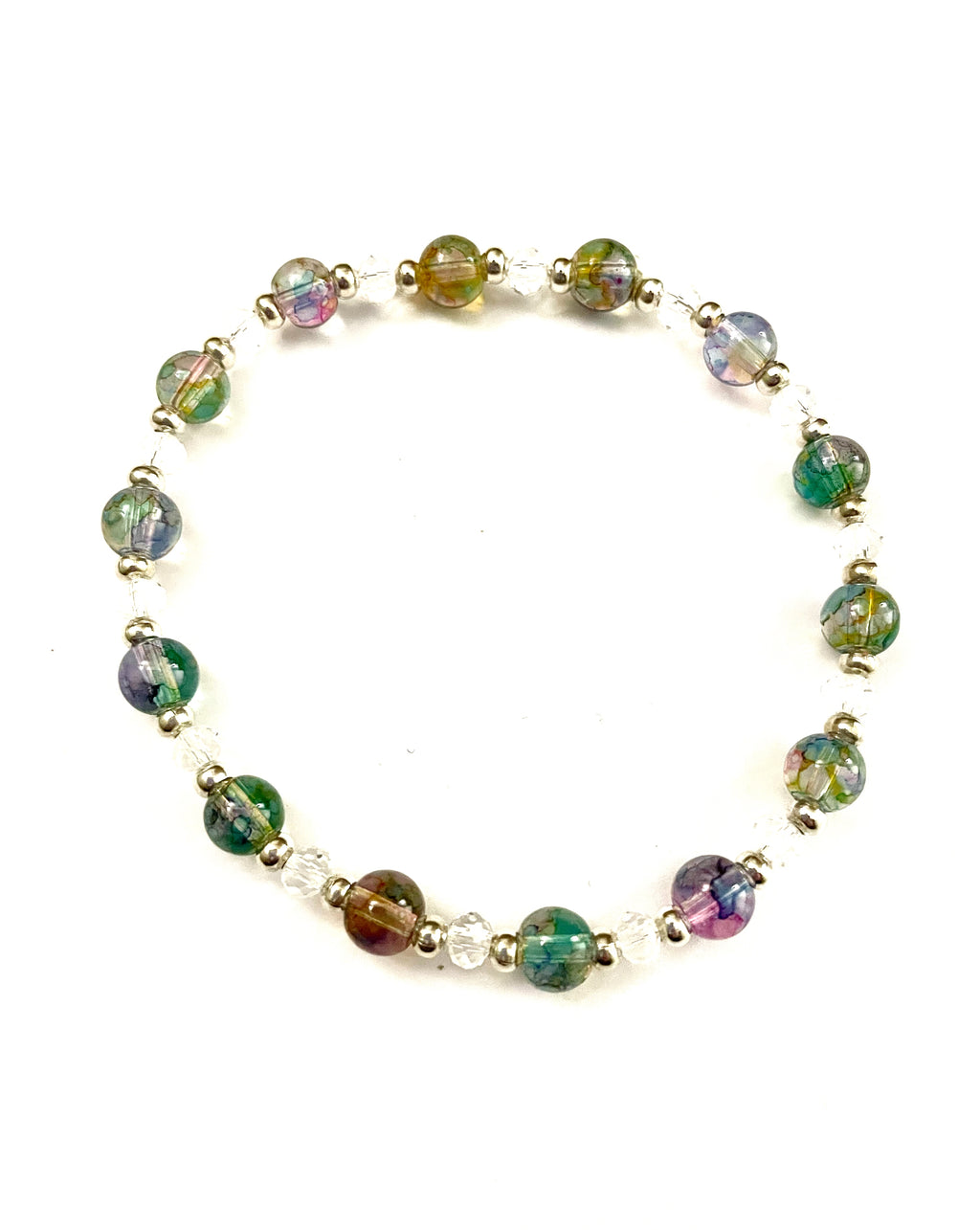 Green Teal and Brown Stretchy Bracelet