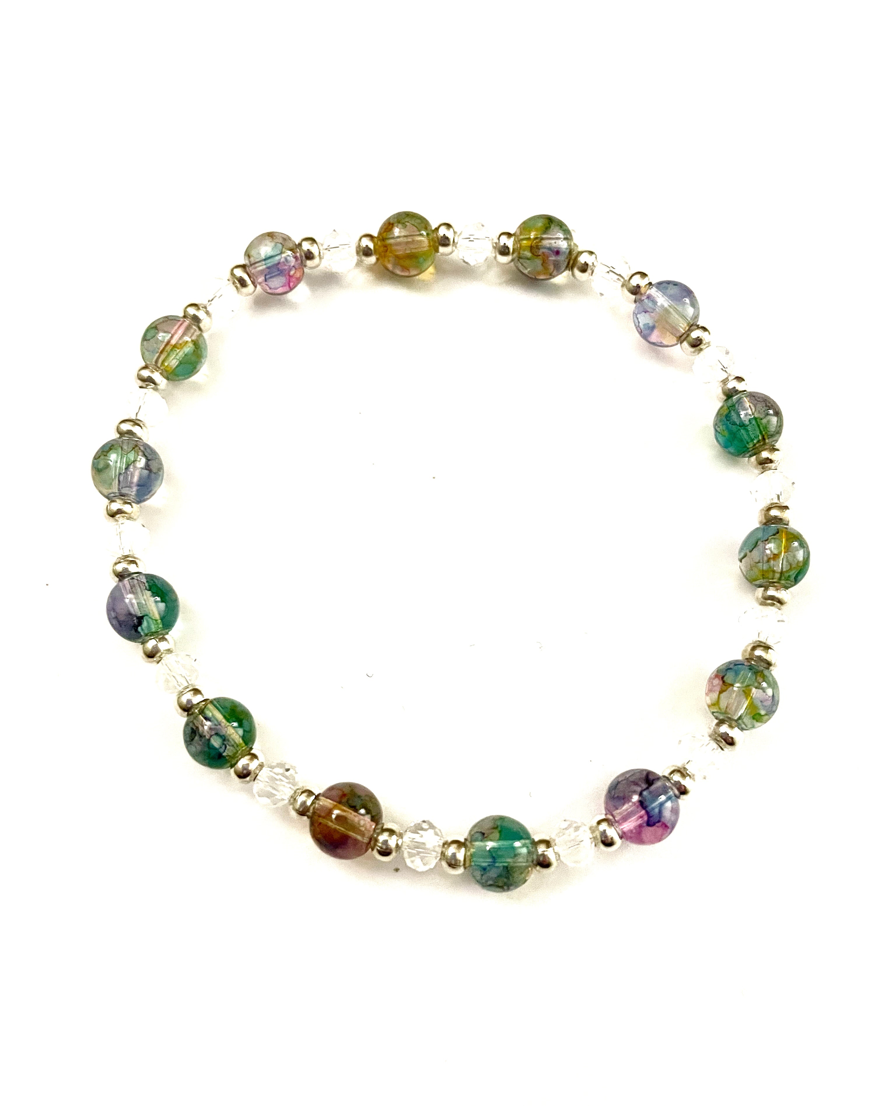 Green Teal and Brown Stretchy Bracelet