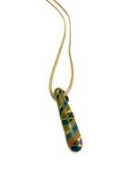 Tan, Blue, Black and Clear Blown Glass Necklace