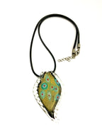 Gold with Blue, Red and White Swirl Glass Necklace