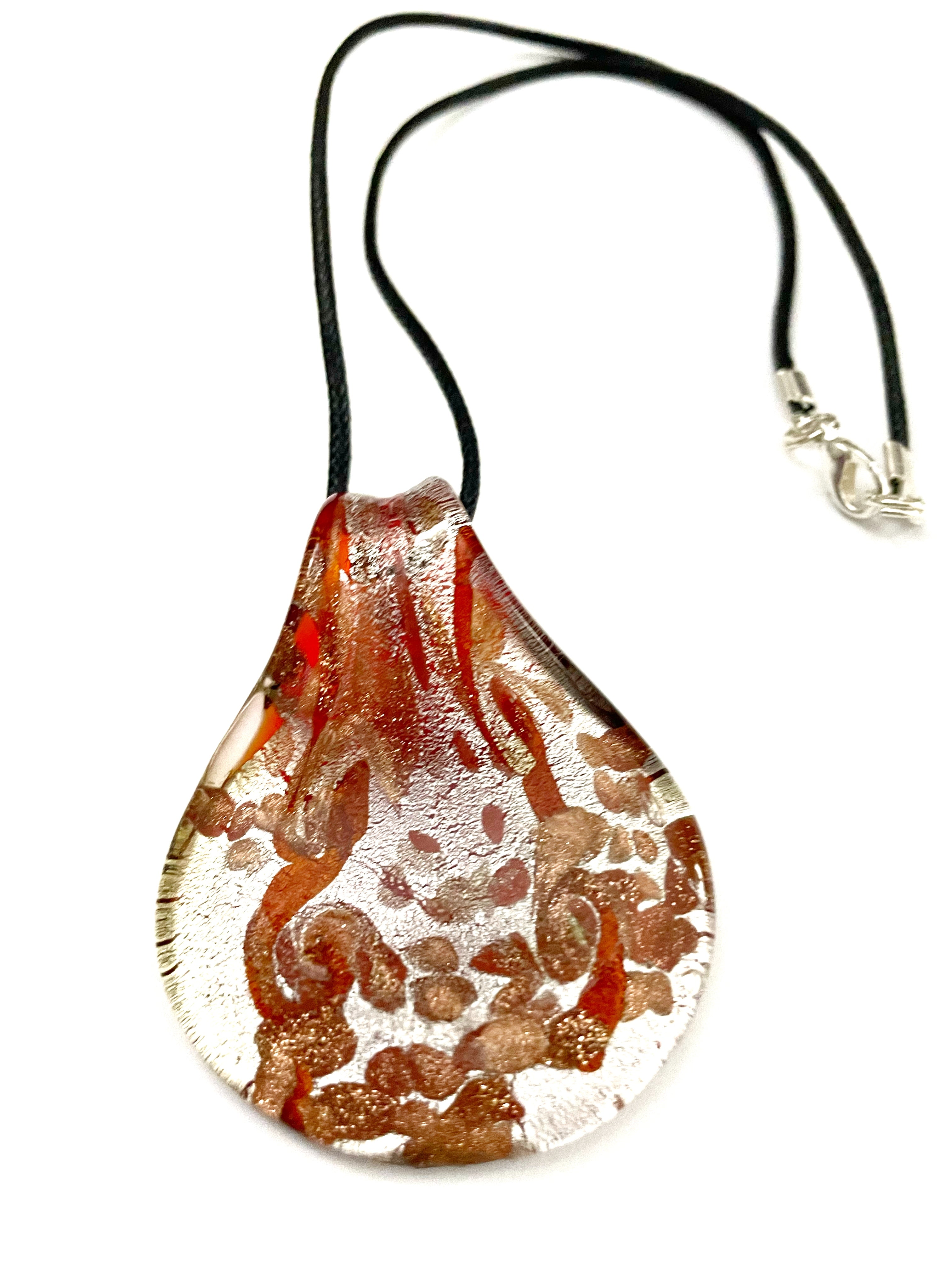Red with Silver Foil Glass Necklace