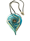 Teal and Silver Swirl Glass Necklace