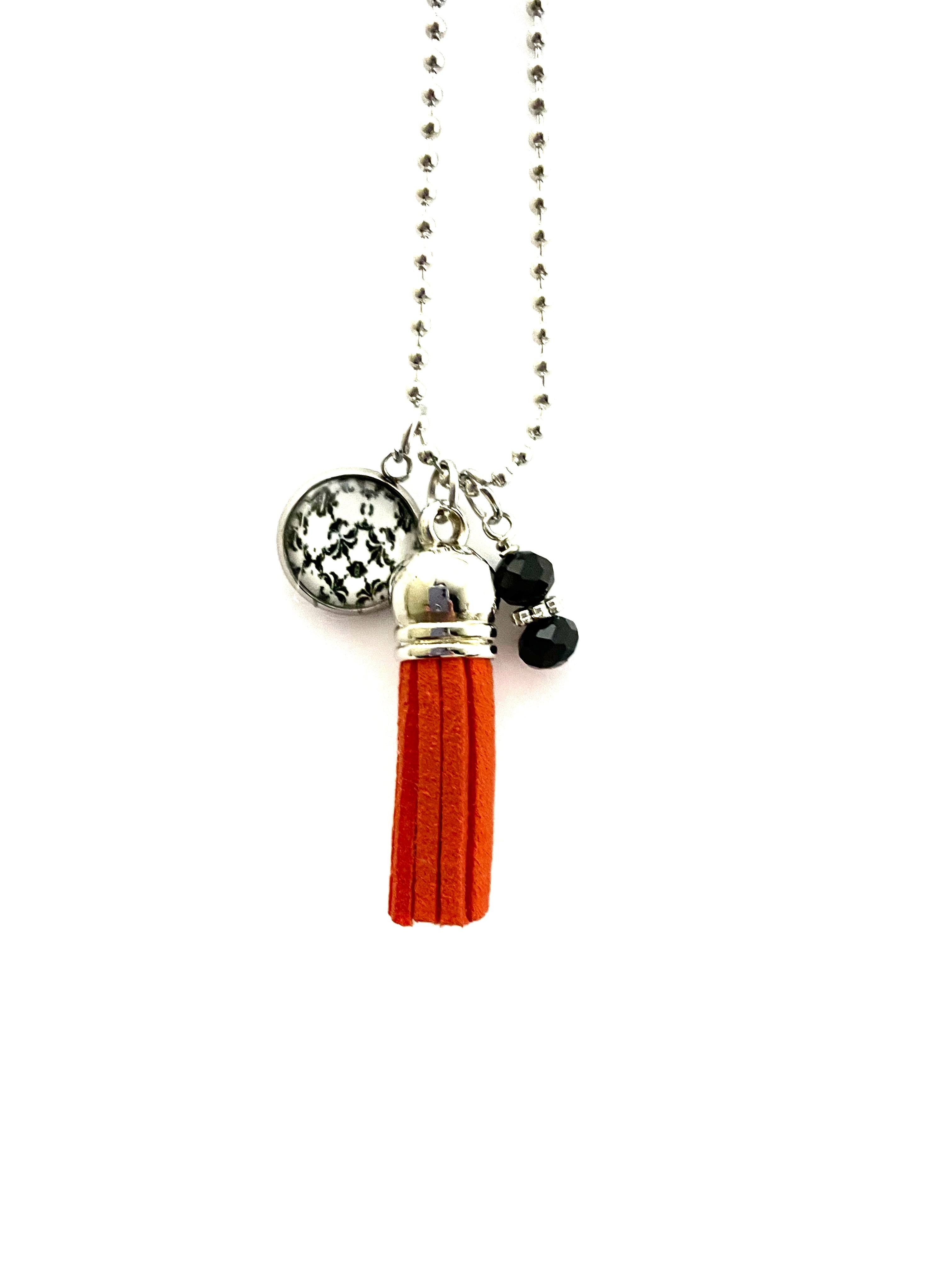 Orange Tassel with Black Beads Necklace