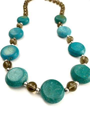 Chalk Turquoise and Smoky Brown Glass Necklace