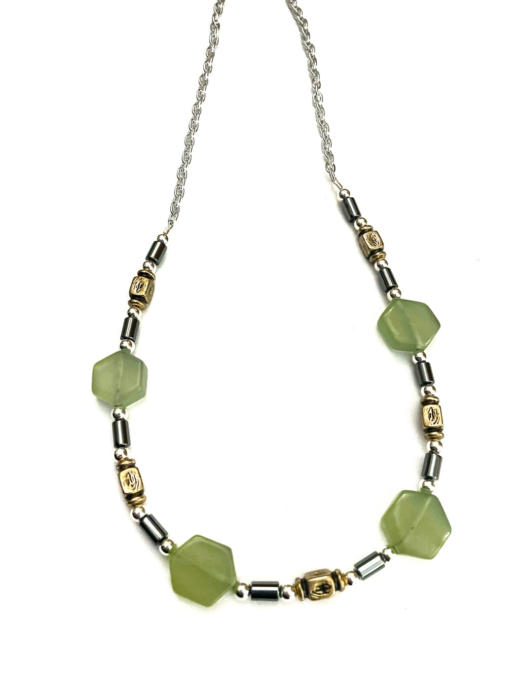 Green Hexagon Glass Necklace