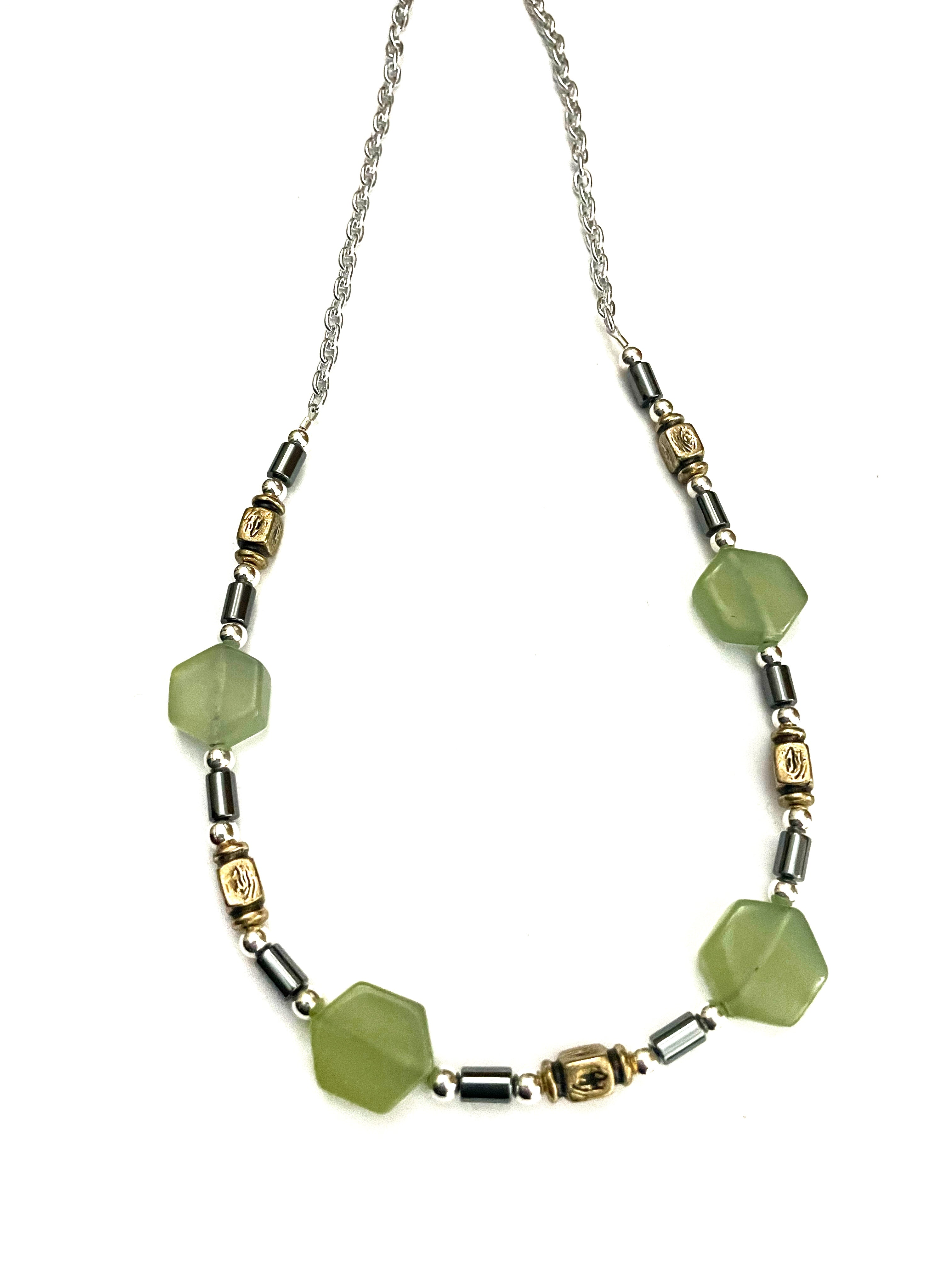 Green Hexagon Glass Necklace