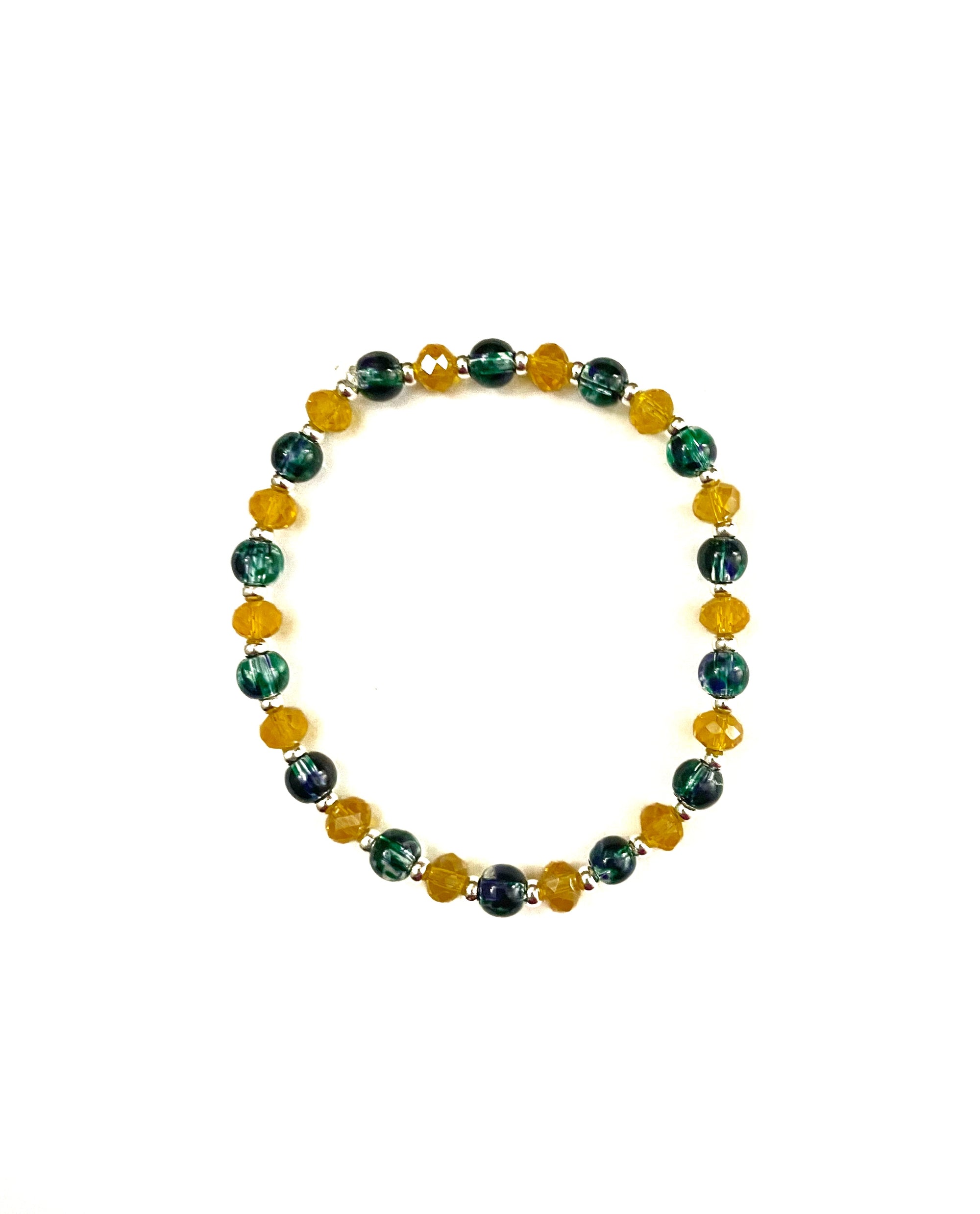 Orange and Green Glass Stretchy Bracelet