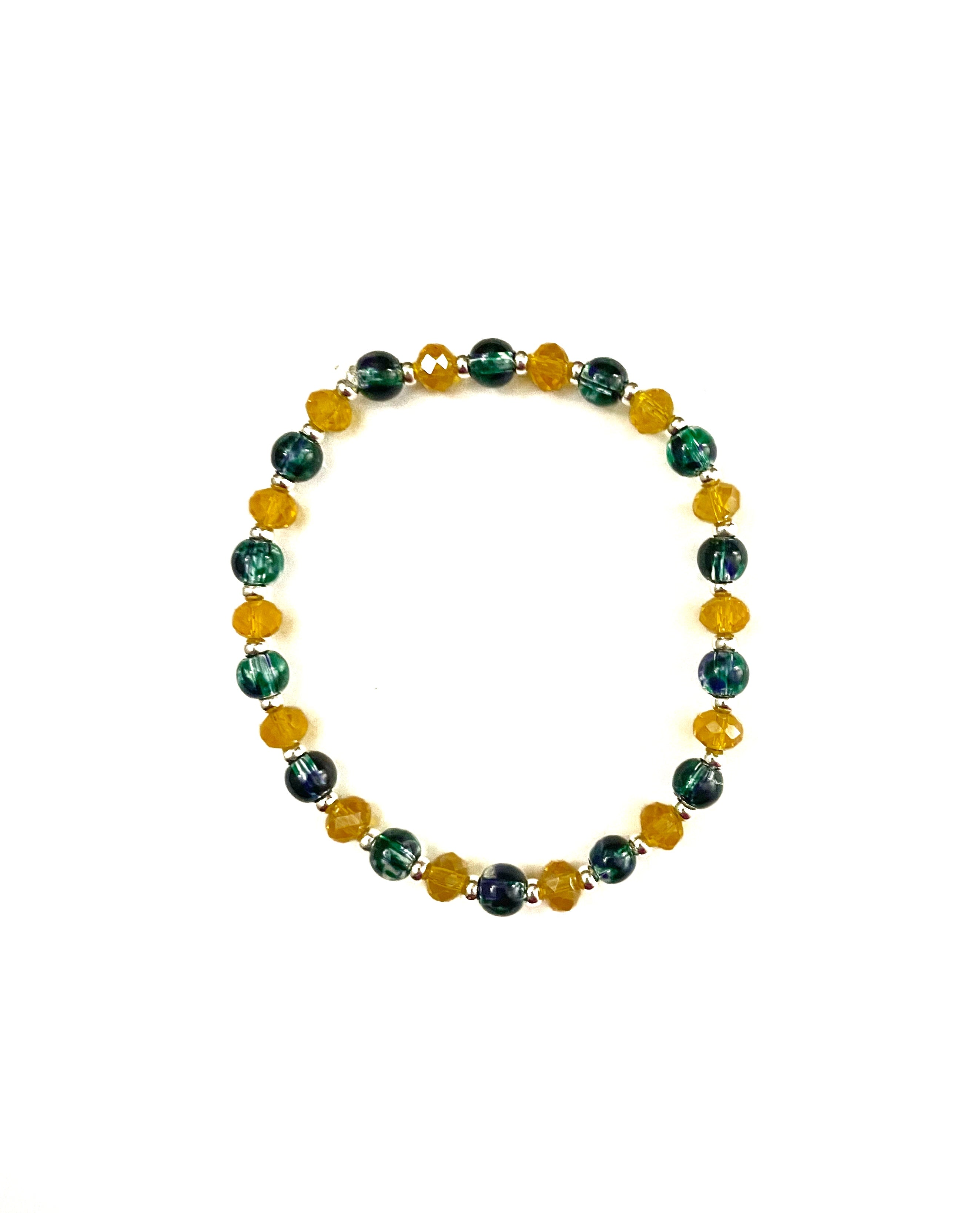 Orange and Green Glass Stretchy Bracelet
