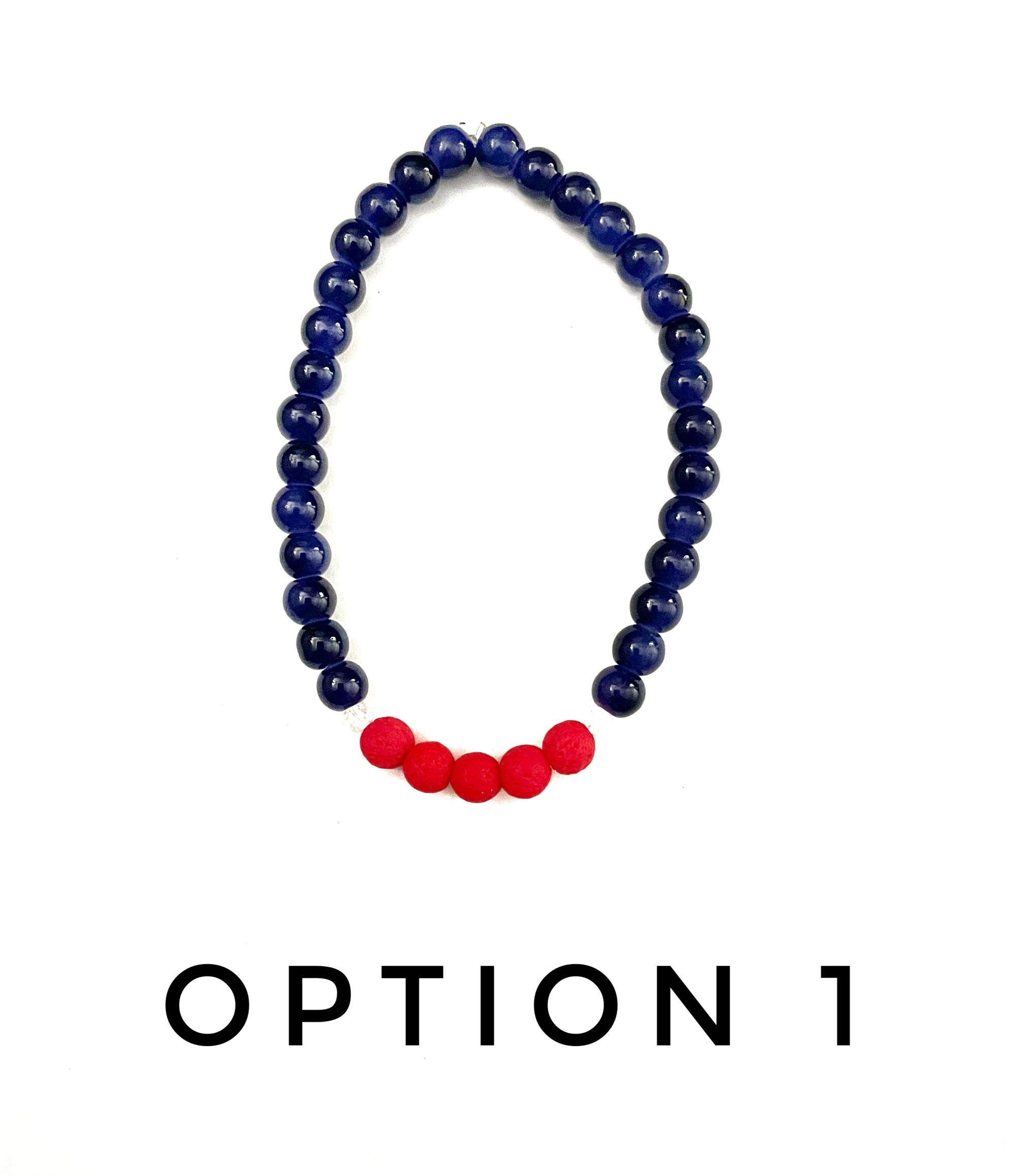Transparent Midnight Blue Glass and Coral Lava Stone Bracelet