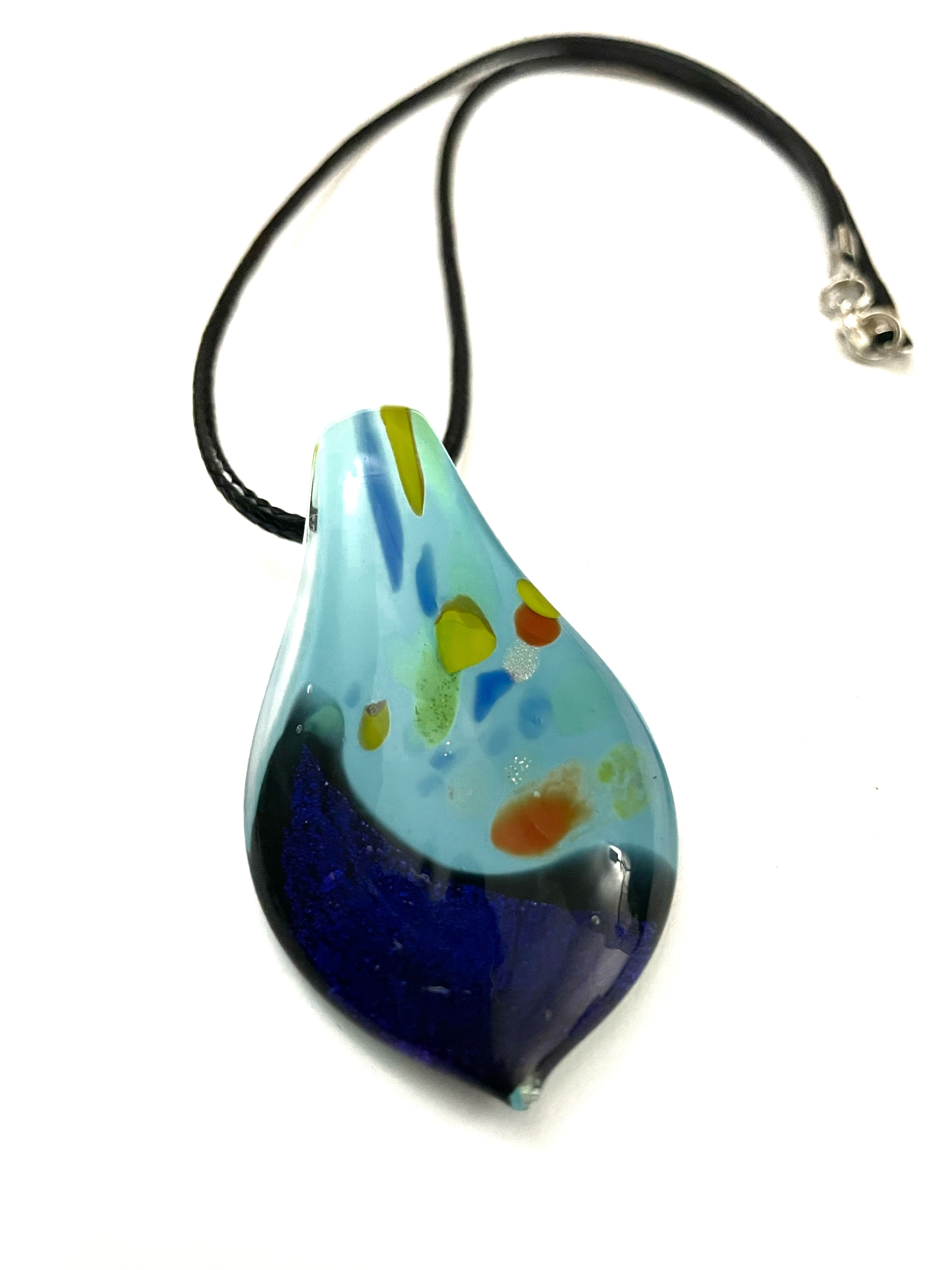 Light Blue with Dark Blue Glitter Glass Necklace