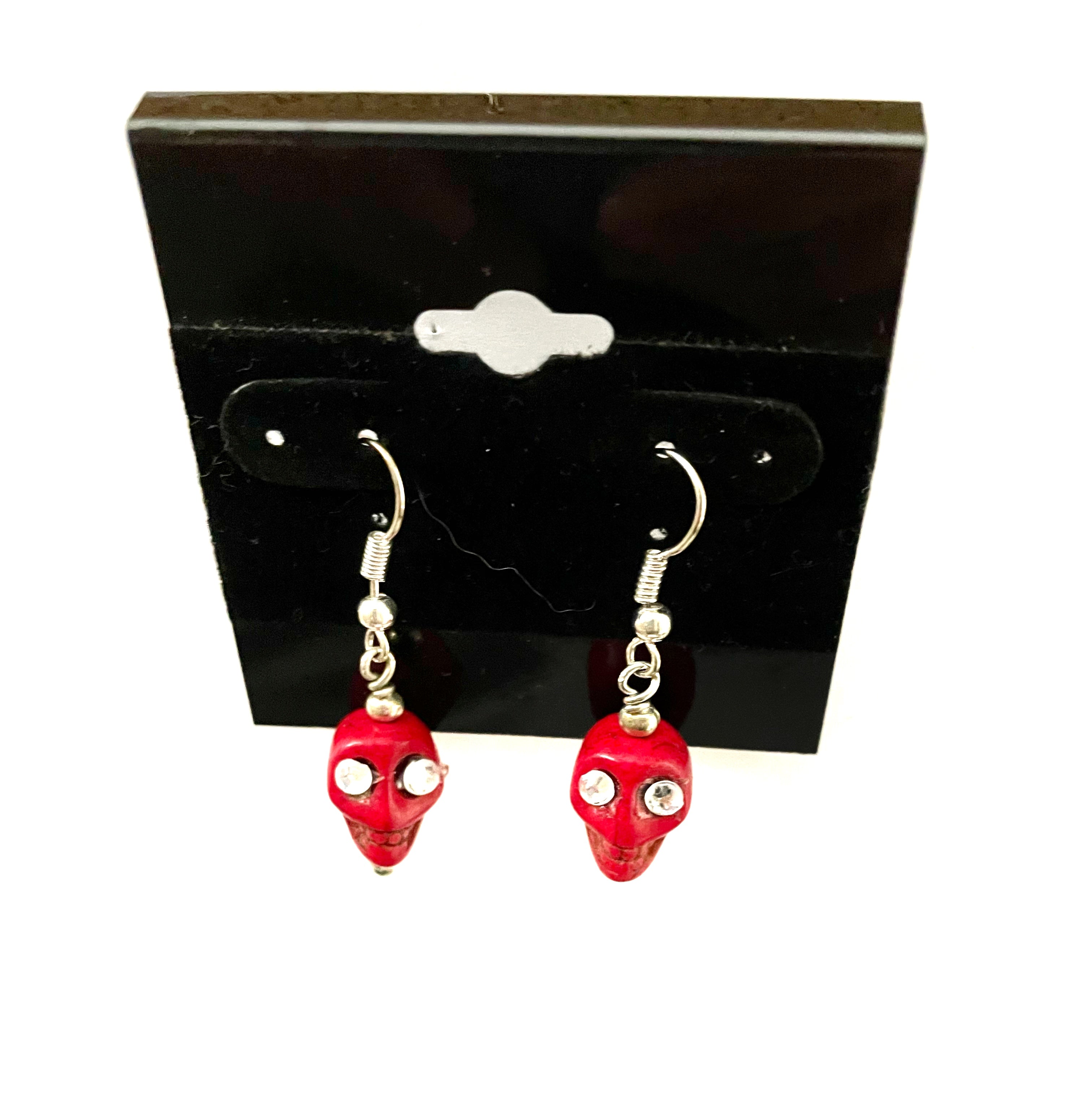 Red Howlite Skull Earrings