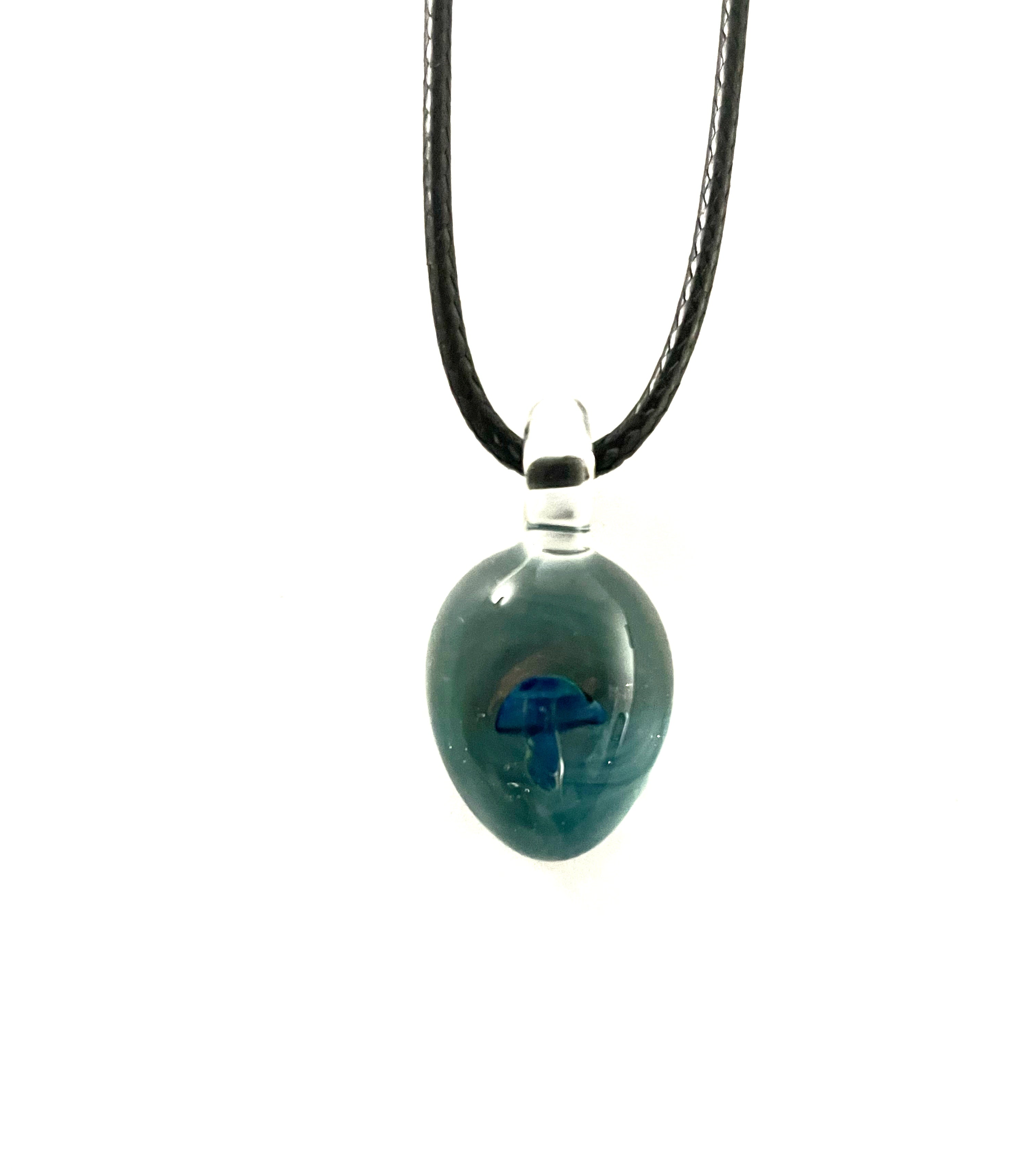 Teal Green with Mushroom Glass Necklace