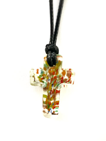 White Glass with Color Cross Glass Necklace