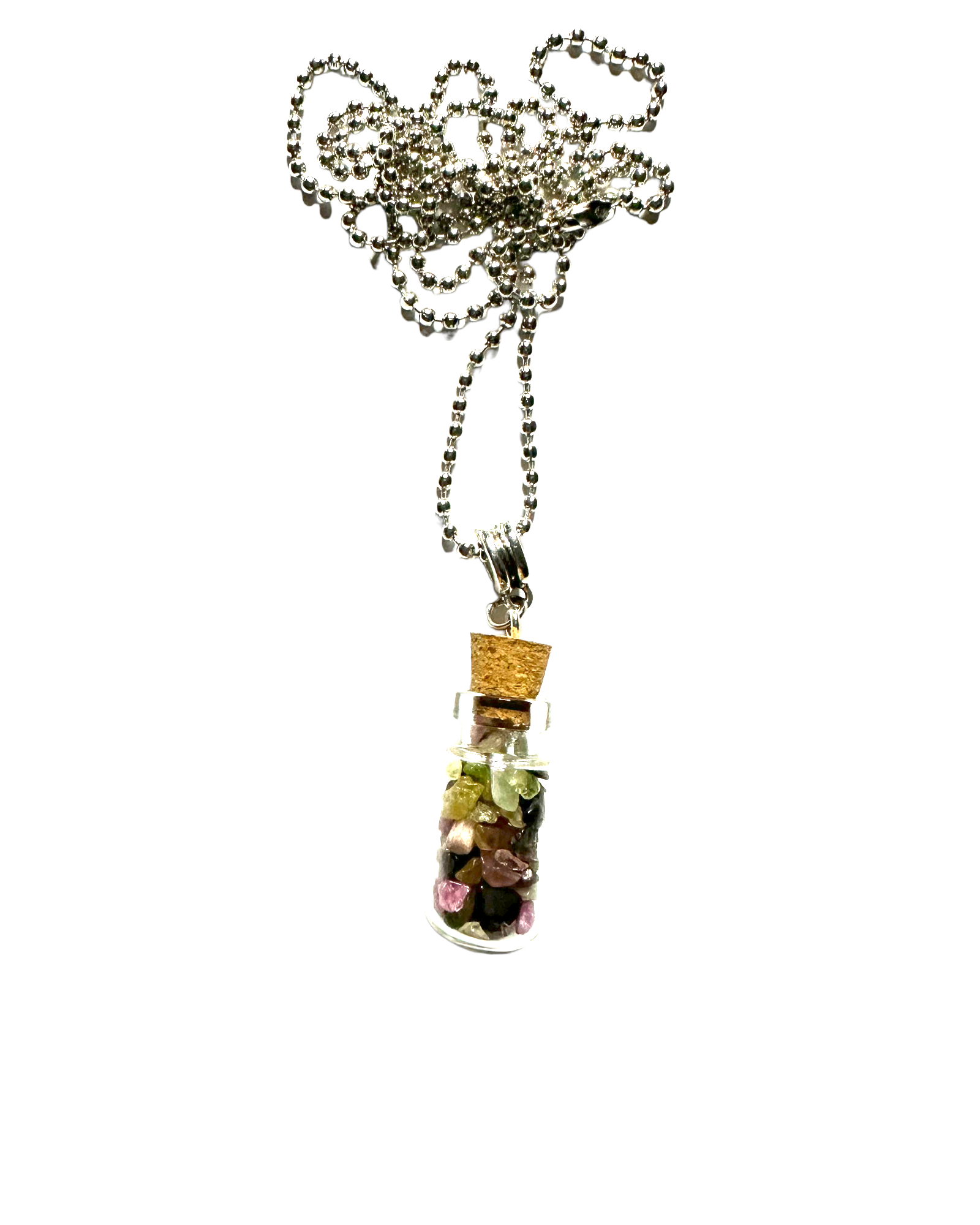 Crystal Chips in Glass Bottle Necklace