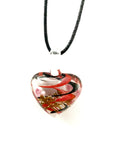 Pink Flower with Red and Black Swirls Glass Necklace