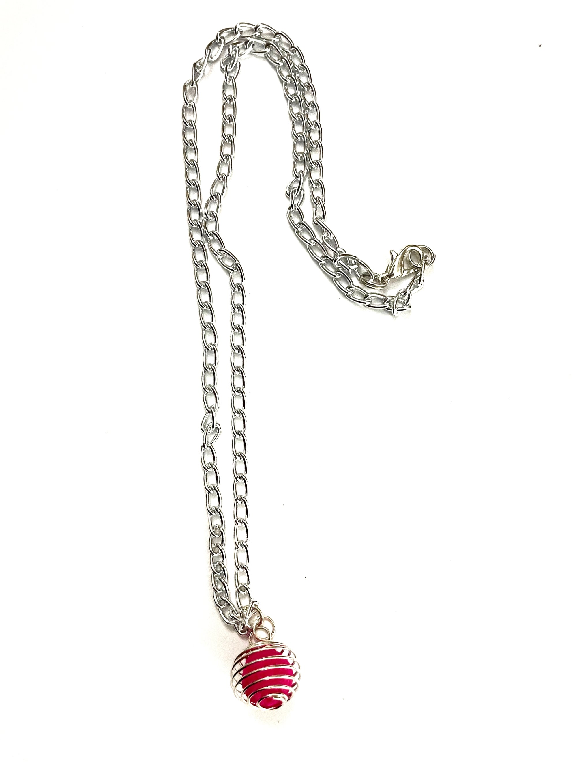 Hot Pink Cage Lava Stone Necklace
