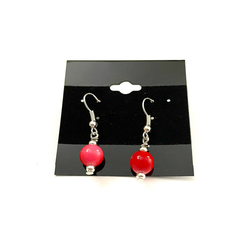 Red and Pink Glass Dangle Earrings