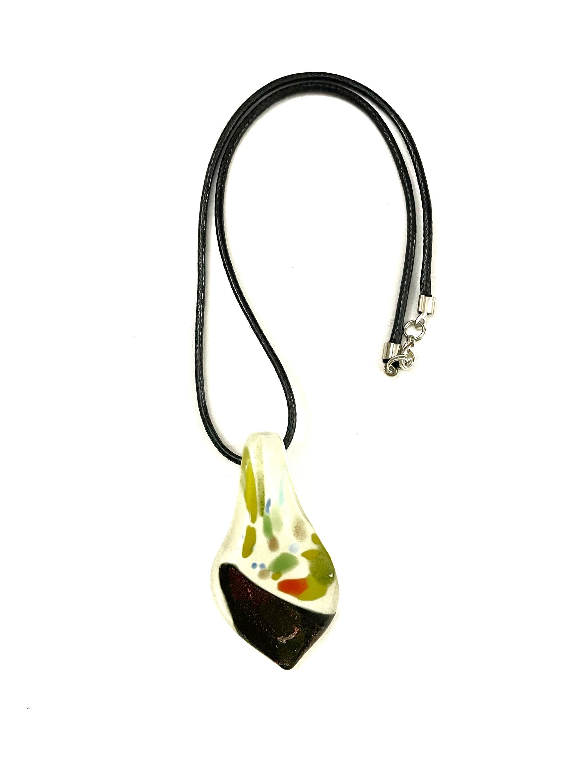 Colorful White with Red Glitter Glass Necklace