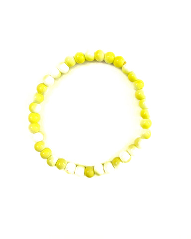 Lemon Yellow and White Glass Stretchy Bracelet