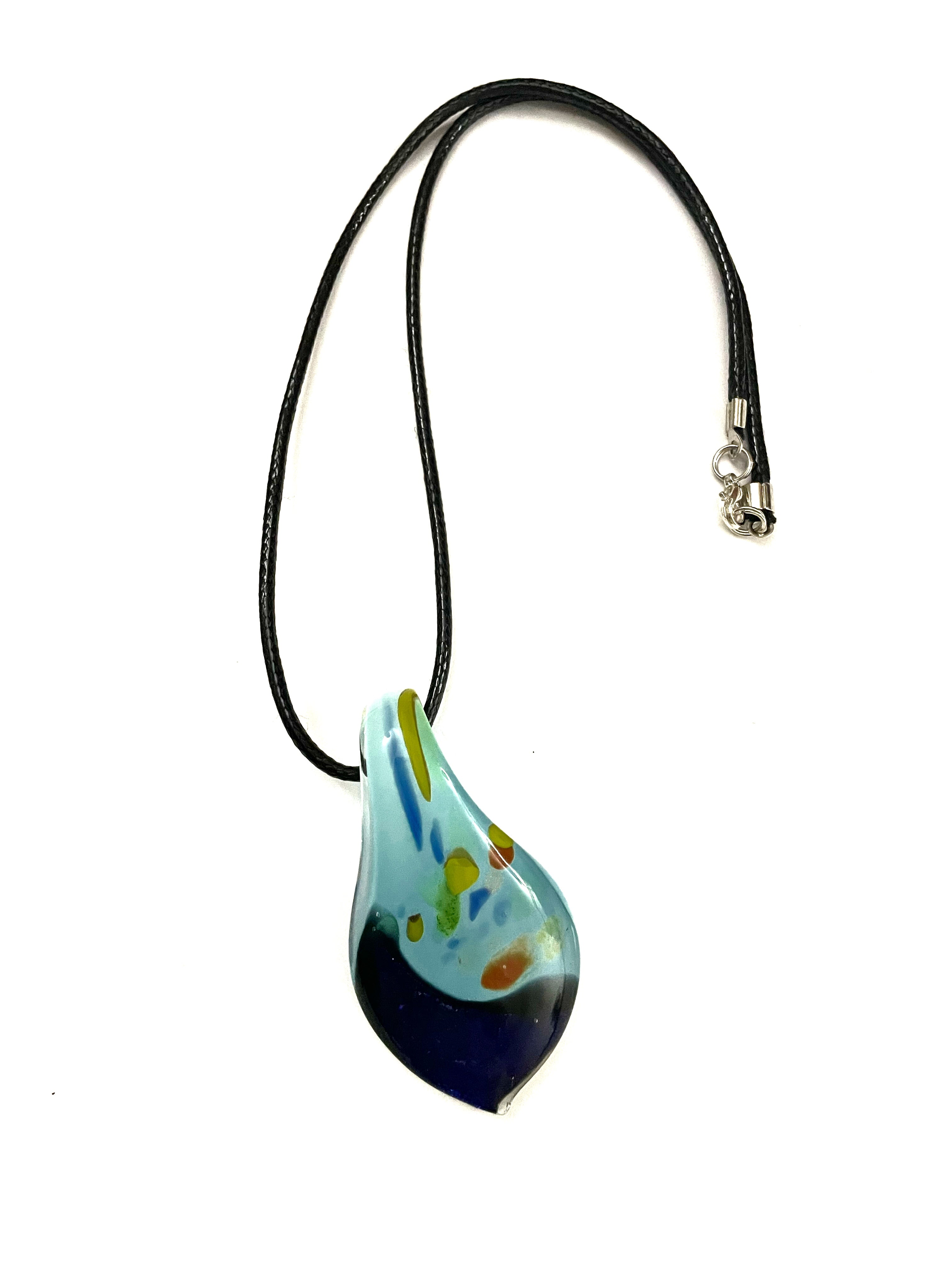 Light Blue with Dark Blue Glitter Glass Necklace