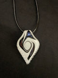 White Spoon with Blue and Pink Dichroic Swirls Glass Necklace