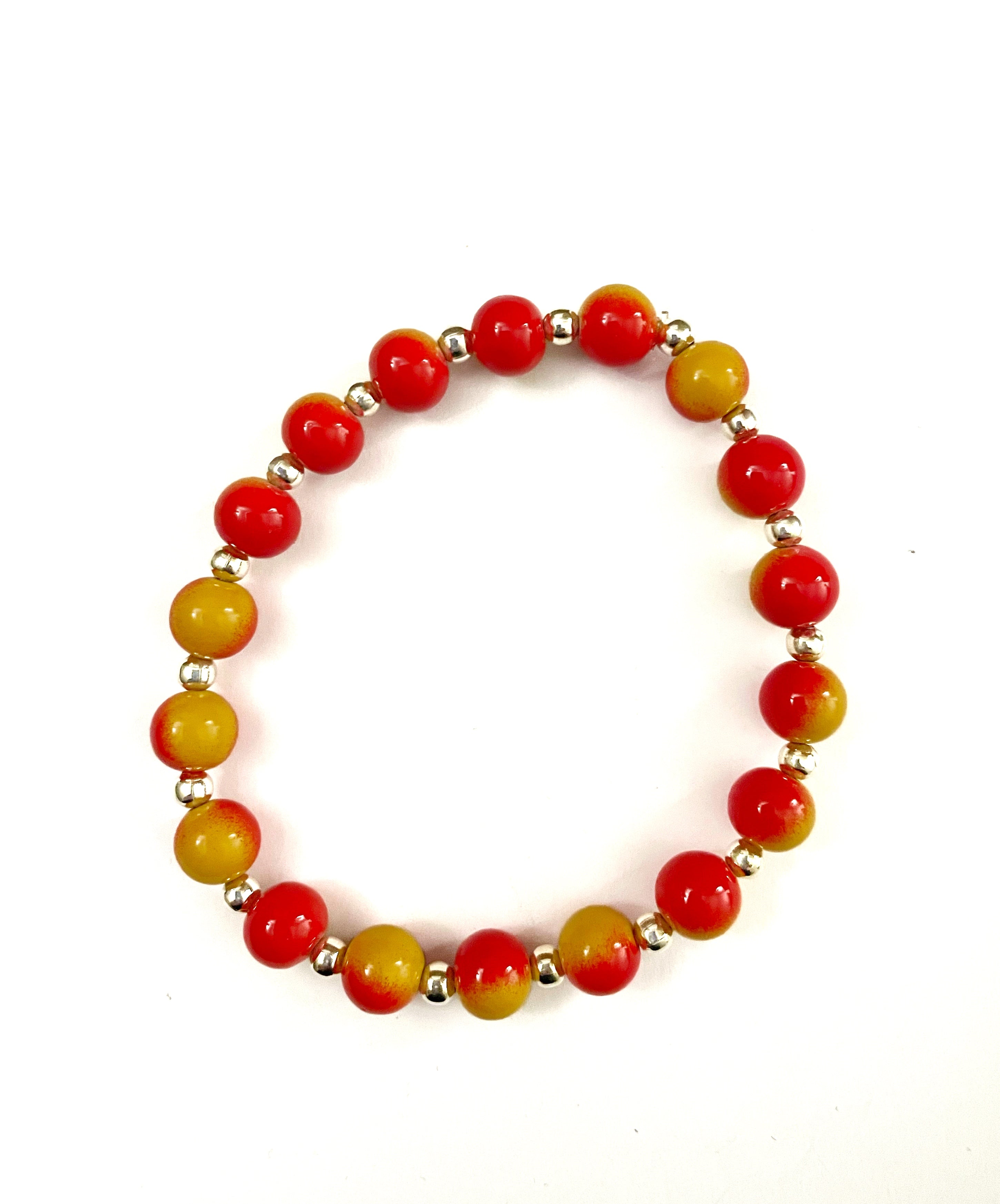 Red and Yellow Glass Bead Stretchy Bracelet