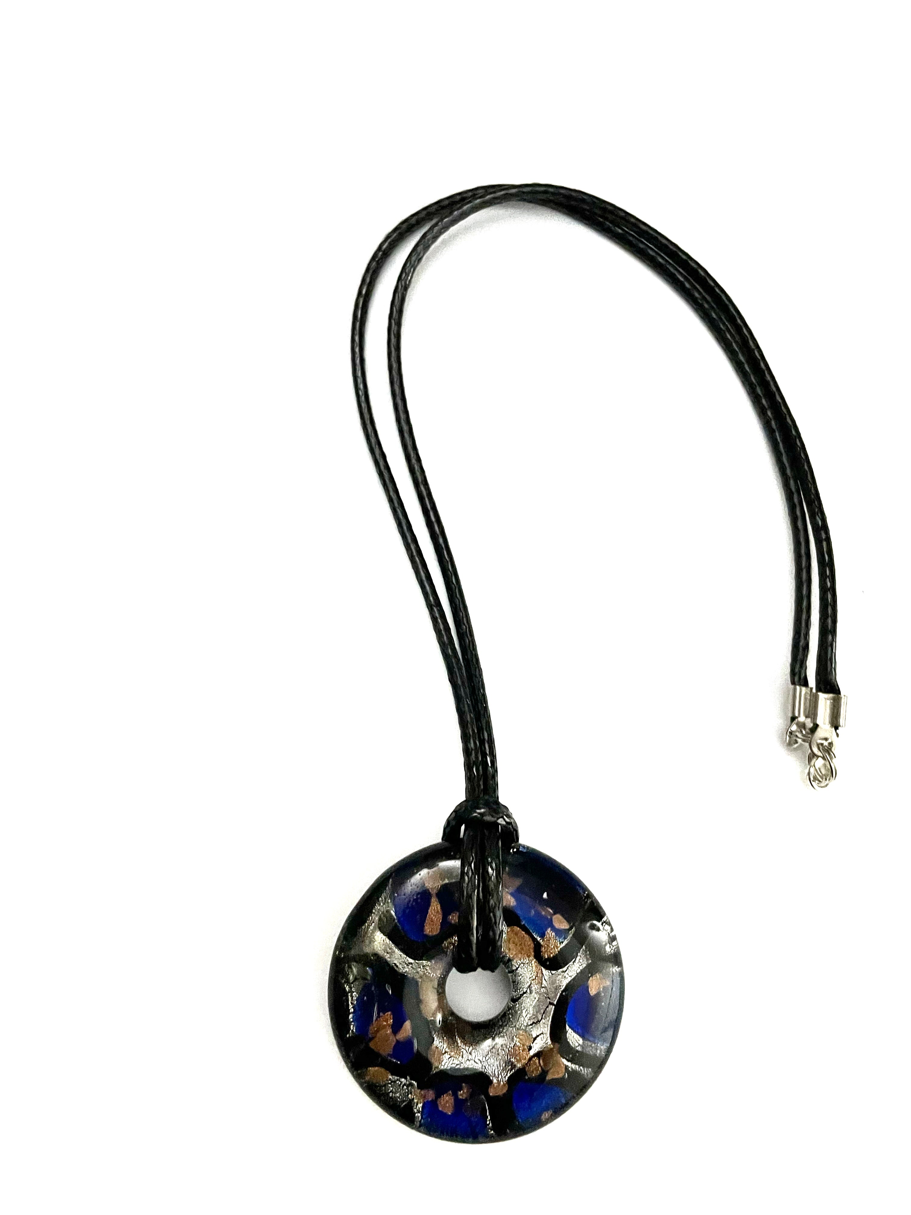 Blue/Silver/Black Donut Glass Necklace