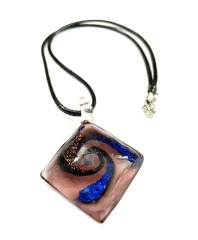 Transparent Purple Square with Dichroic Glass Necklace