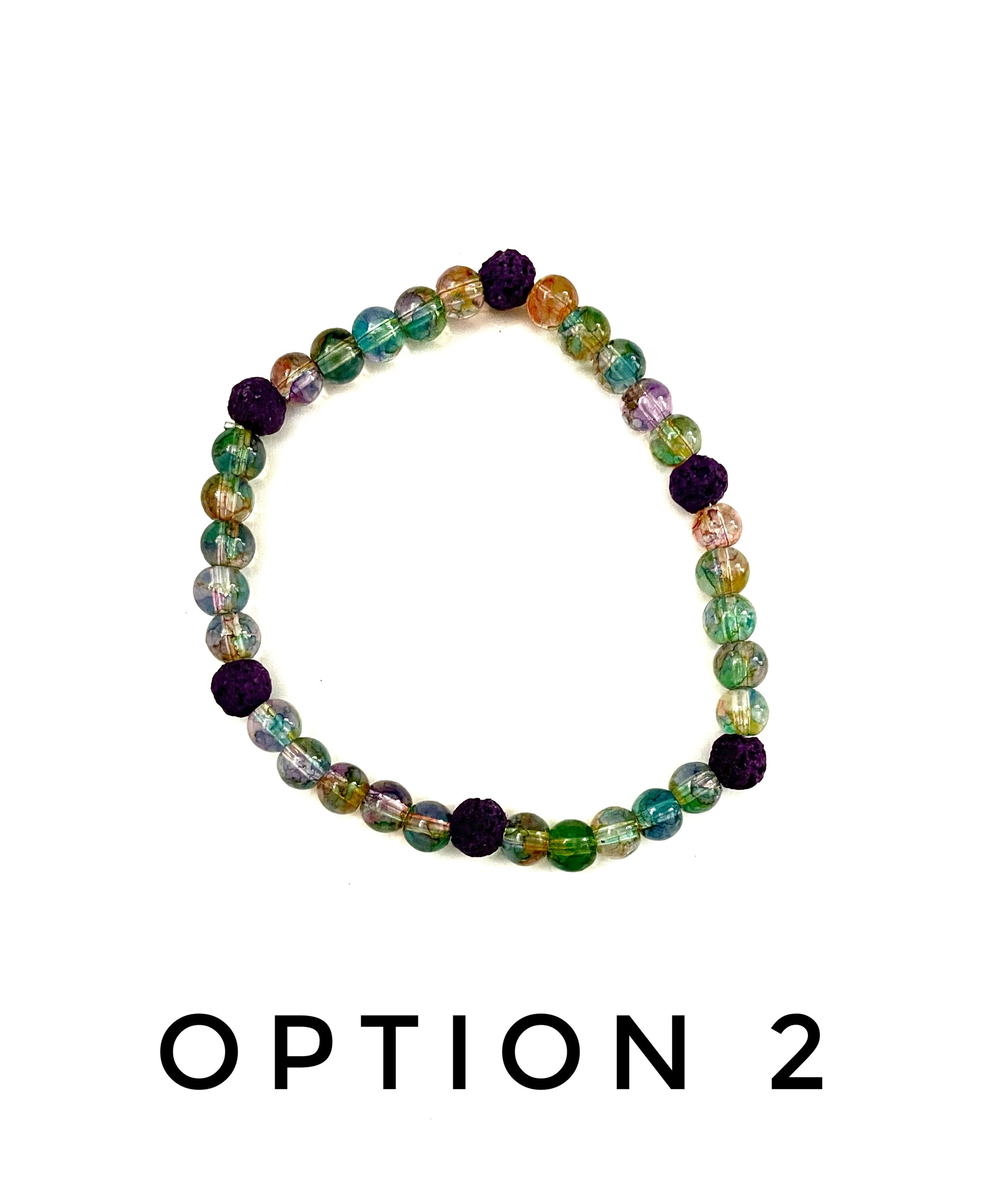 Green and Purple Glass and Purple Lava Stone Bracelet