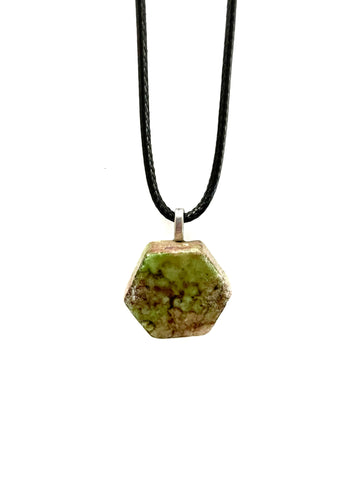 Wine and Green Hexagon Tile Necklace