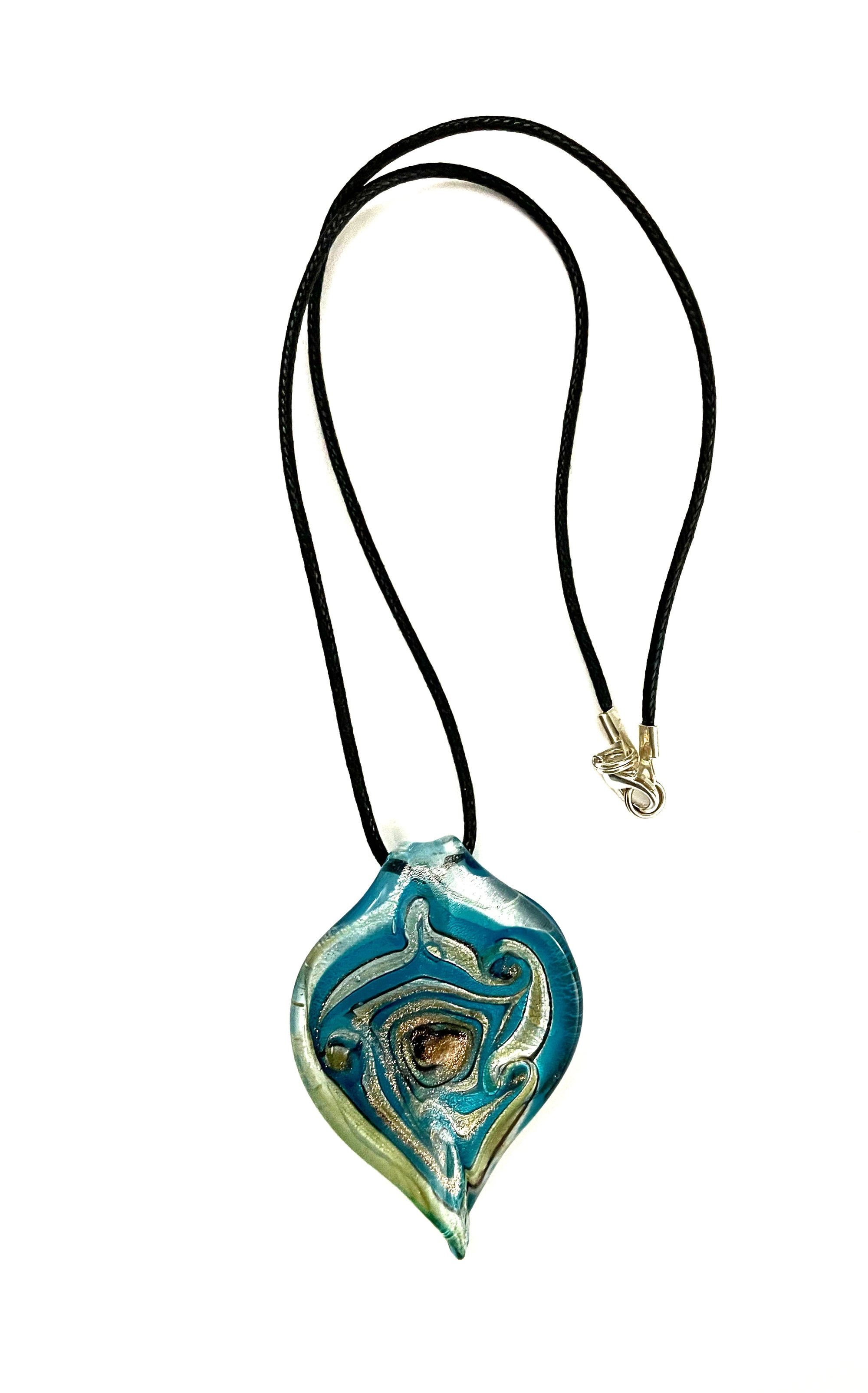 Teal and Silver Swirl Glass Necklace