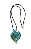 Teal and Silver Swirl Glass Necklace