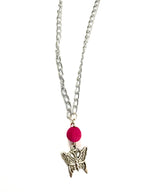 Hot Pink with Butterfly Lava Stone Necklace