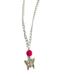 Hot Pink with Butterfly Lava Stone Necklace