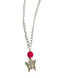 Hot Pink with Butterfly Lava Stone Necklace