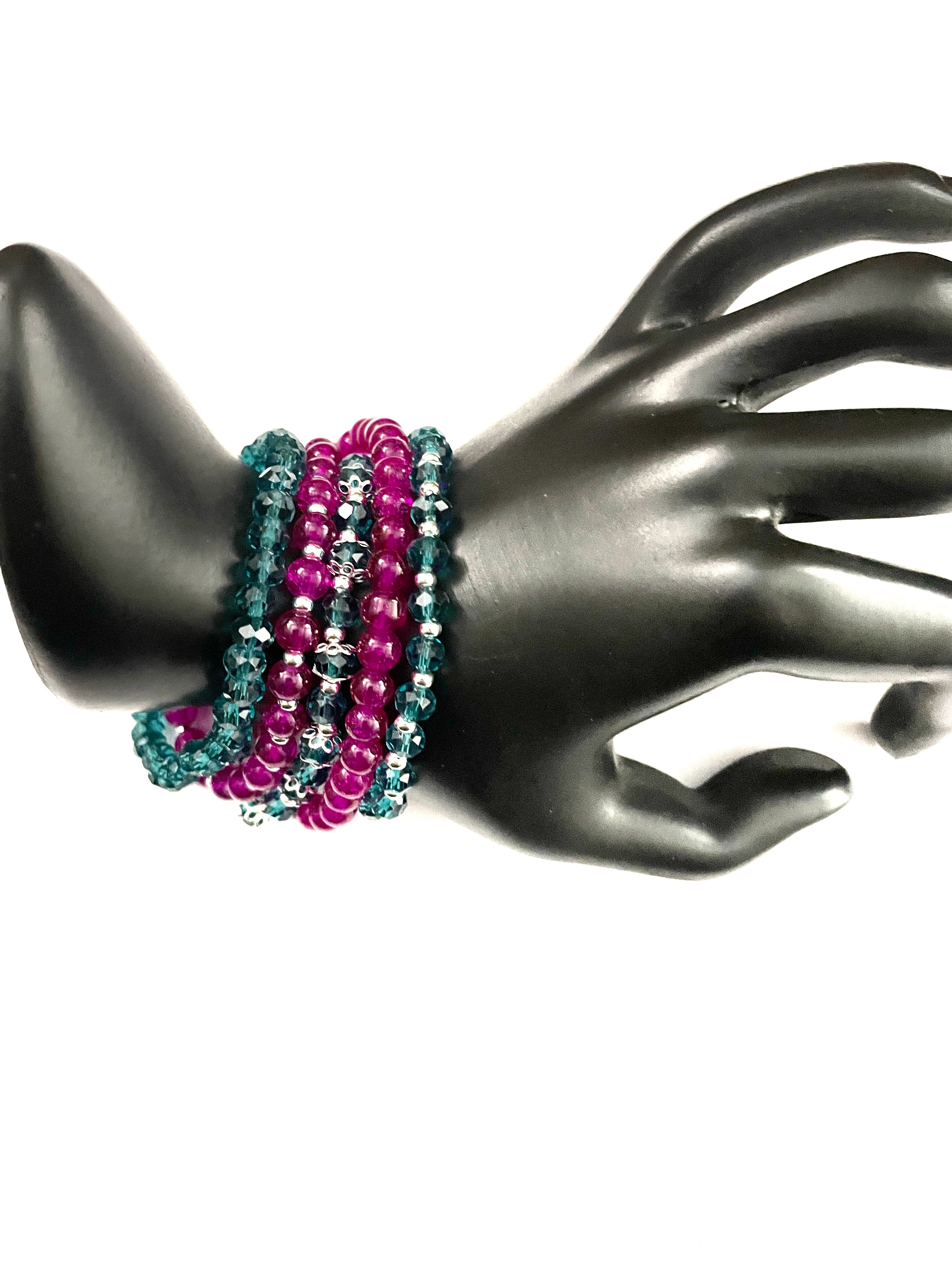 Teal and Magenta Stacked Bracelet