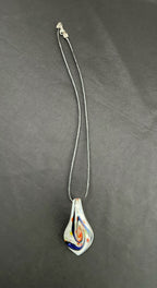 White Spoon with Blue Dichroic Swirls Glass Necklace