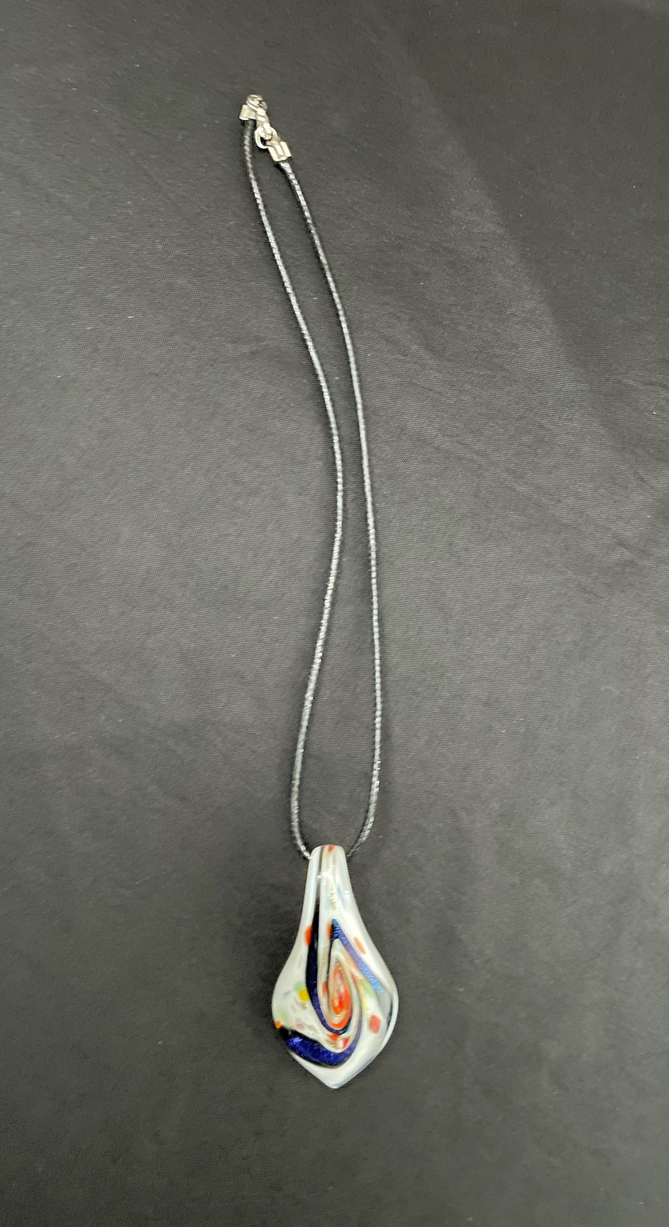 White Spoon with Blue Dichroic Swirls Glass Necklace