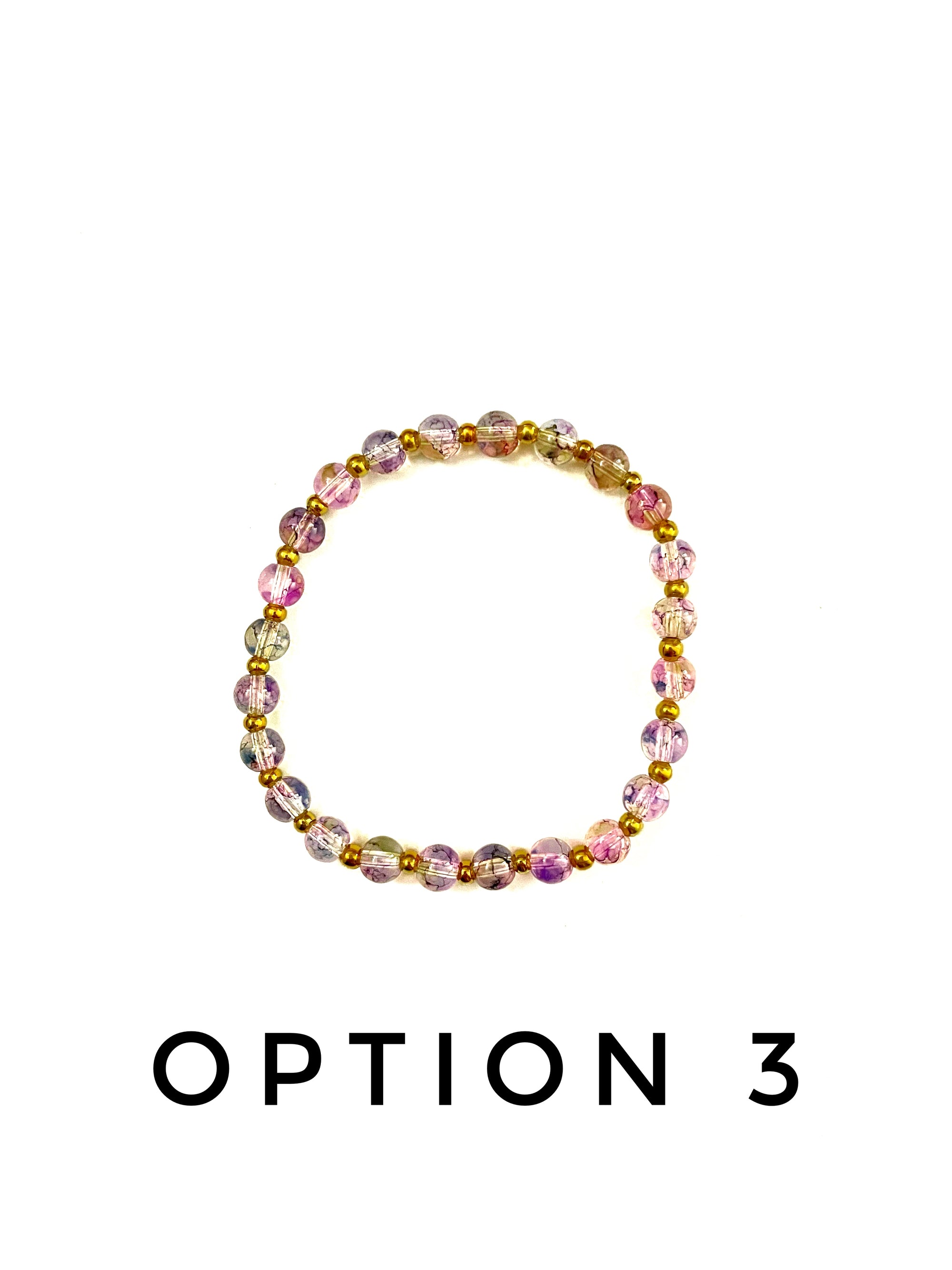 Purple with Pink and Green Speck Glass Stretchy Bracelet