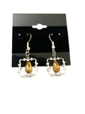 Brown Speckled Bead with Silver Frame Earrings