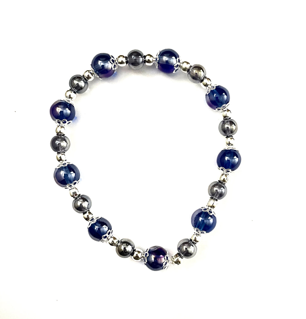 Blue Rainbow Glass Stacked Bracelet